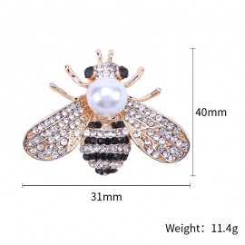 Broche petite abeille pour femme avec strass et perle blanche dimensions