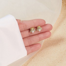 Amgnifiques boucles d'oreilles abeille avec perle blanche