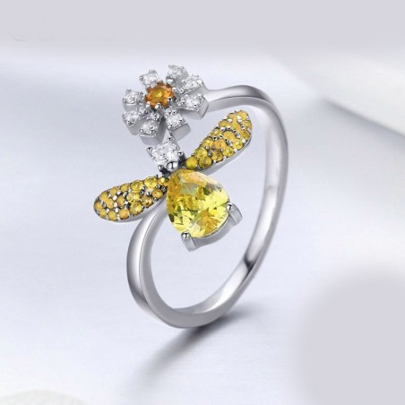 Bague Abeille argent Sterling 925 en forme d'abeille avec marguerite