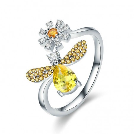 Bague Abeille en argent Sterling 925 en forme d'abeille avec fleur marguerite