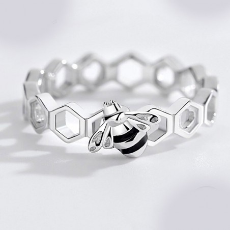 bague abeille motif cœur d'abeille en argent Sterling 925