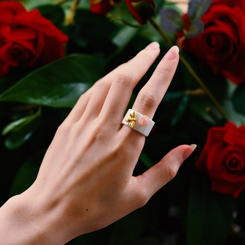 Bienenring Keramik & 925 Silber mit 18K Gold Biene | 1001Bees