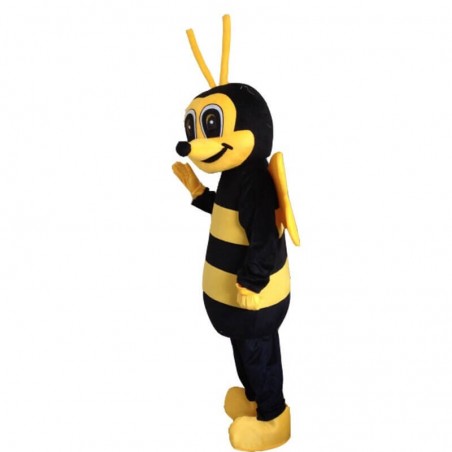 Mascotte abeille aux grands yeux et souriante vue côté