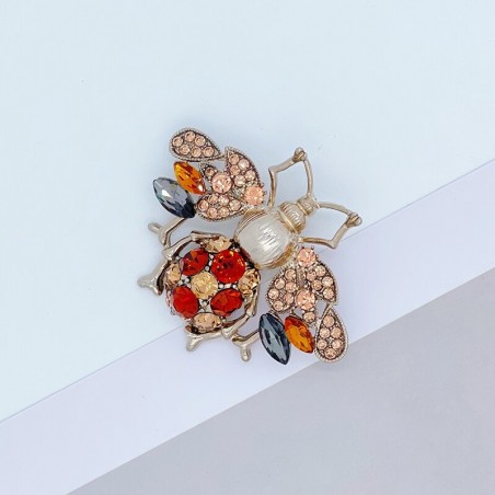 Broche Grande Abeille incrustée de strass rouge