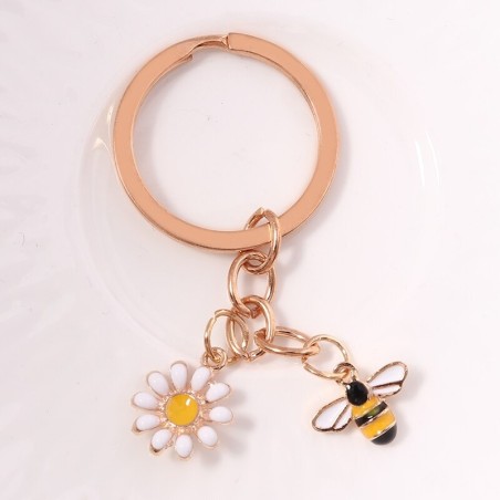 Porte-clés petite Abeille en émail avec Marquerite