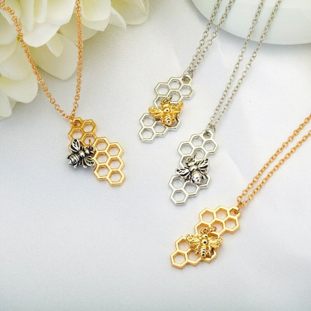 Bienenwaben-Halskette mit Biene | 4 Farben | Bienenschmuck