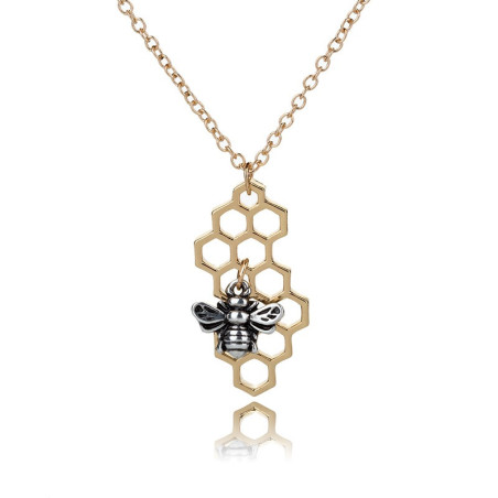Pendentif nid d'abeille avec abeille qui butine bi couleur