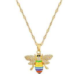 Collier abeille colorée plaqué or titane et acier avec chaîne à maillons