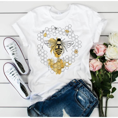 Bienen T-Shirt mit Honigwaben-Kreis für Damen | Süßes Geschenk