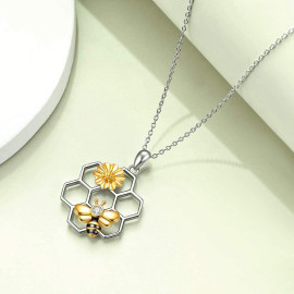 Goldene Bienen Kette mit Strass & Sonnenblumen-Anhänger