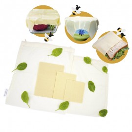 Emballages Alimentaires en Cire d’Abeille Française Bio Réutilisables + 2 Sacs en Tissu Coton Bio