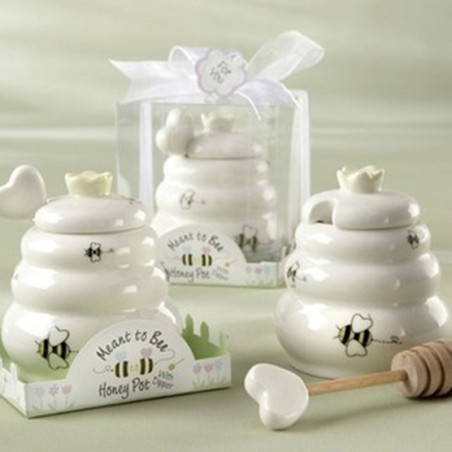 Honigtopf aus Keramik mit Löffel | Süße Bienen Geschenkidee