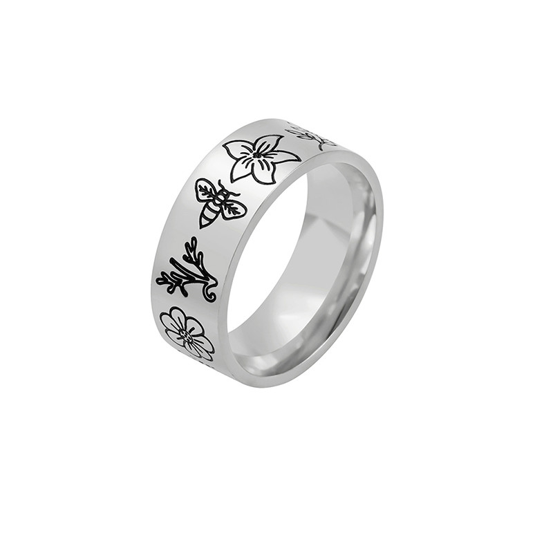 Anneau abeille de type chevalière  motif hibiscus - modèle argent