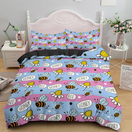 Parure de lit abeille - housse de couette et taies d'oreiller : Modèle 18