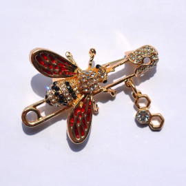 Broche bijou épingle à nourrice abeille rouge