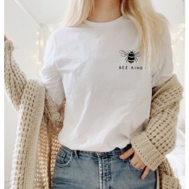 Sweatshirt Abeille Femme col rond à motif abeille Bee Kind blanc