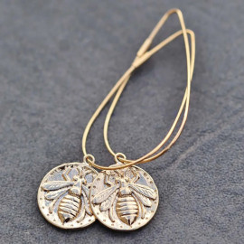 vue détaillée Boucles d'oreille antiques abeille monnaie