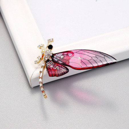 Broches Libellule en Cristal Acrylique Couleur Rouge
