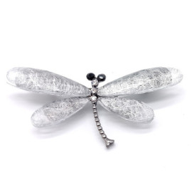 Petite Broche Libellule Artistique en Cristal Gris