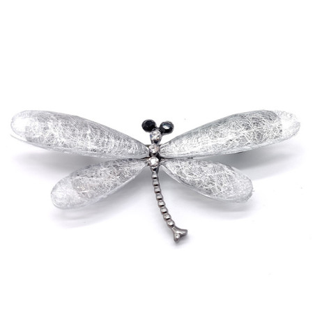 Petite Broche Libellule Artistique en Cristal Gris
