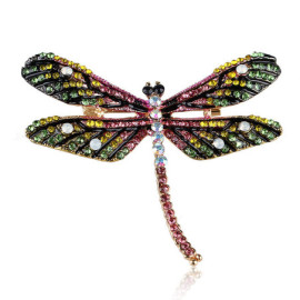 Broche Libellule Élégante avec Strass Vue Détails