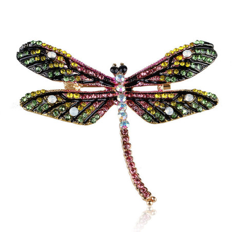 Broche Libellule Élégante avec Strass Vue Détails