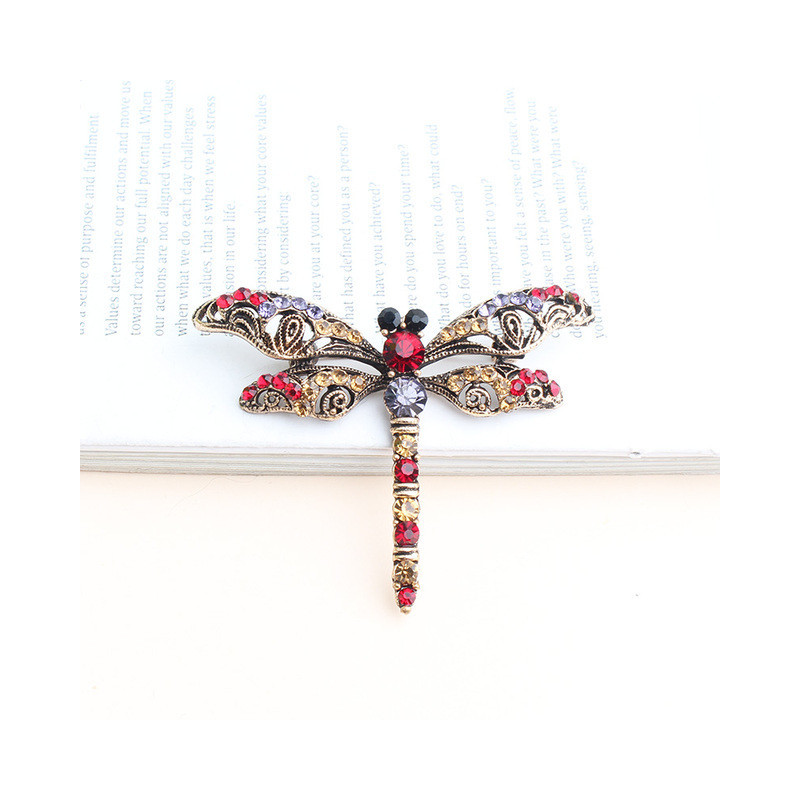 Grande Broche Libellule aux Ailes Vintage Rouge