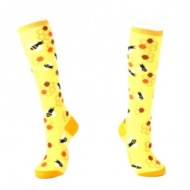 Chaussette longues genou pour femme motif abeille - Taille unique