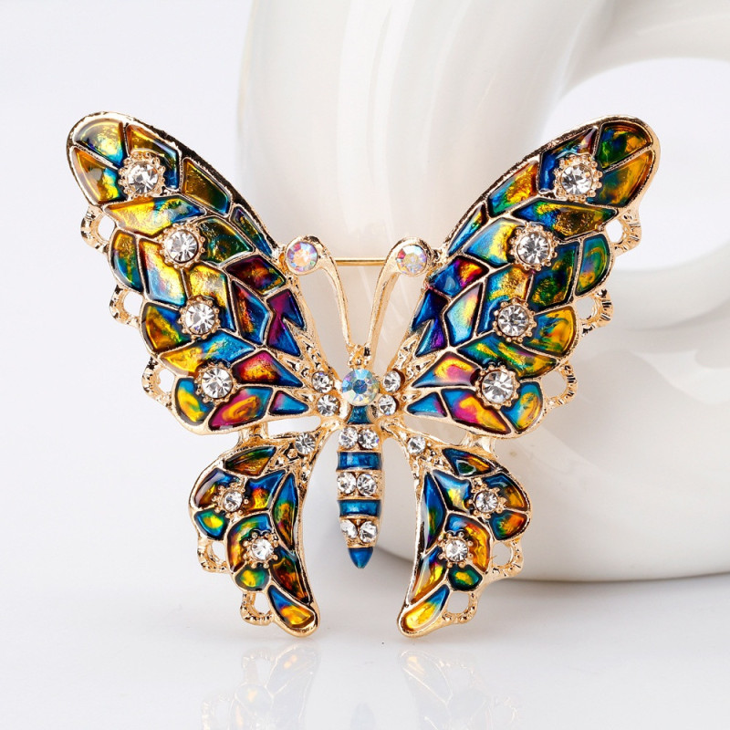 Broche Papillon Coloré aux ailes déployées