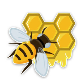 Grand Autocollant Abeille sur alvéoles en PVC 16CM x 14.6CM