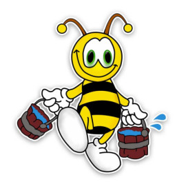 Autocollant d'une abeille souriante transportant de l'eau en PVC