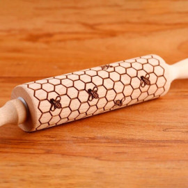 Magnifique Rouleau à pâtisserie en bois gaufré nid d'abeille