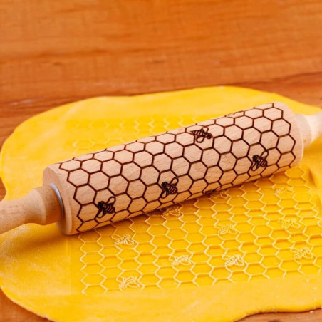 Rouleau à pâtisserie en bois gaufré nid d'abeille