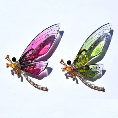 Broche Libellule Élégante avec ailes transparentes en Strass