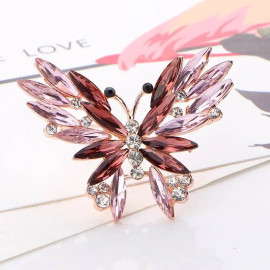 Broche Papillon en Cristaux Effilochés et Strass Couleur Rose