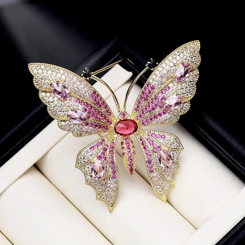 Grande broche Papillon aux ailes scintillantes Couleur Rose