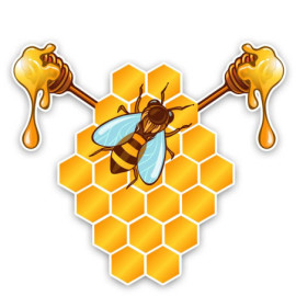 Autocollant Abeille sur Avéoles et Cuillère de Miel en PVC