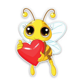 Autocollant Abeille aux yeux Doux avec un Gros Coeur Rouge en PVC