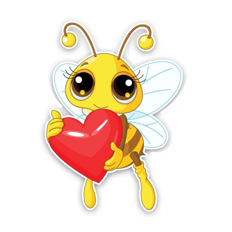 Autocollant Abeille aux yeux Doux avec un Gros Coeur Rouge en PVC