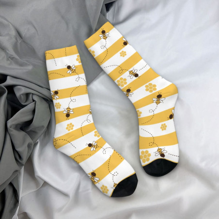 Magnifiques Chaussettes Abeille avec dessins d'abeilles et nid d'abeille