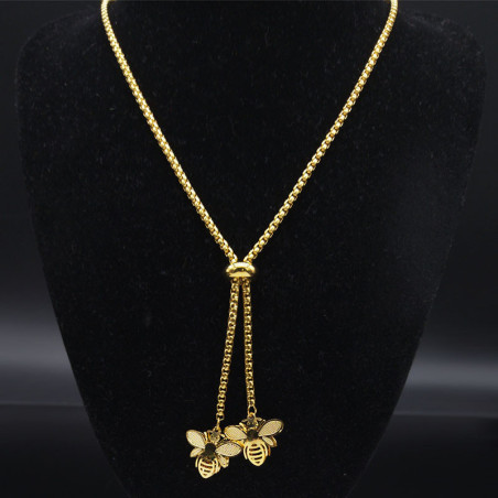 Magnifique Long Collier Abeilles Couleur Or