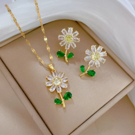 Magnifique Ensemble Collier et Boucles d'Oreilles Fleurs Strass
