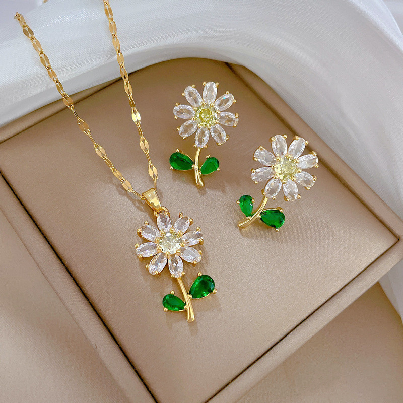 Magnifique Ensemble Collier et Boucles d'Oreilles Fleurs Strass