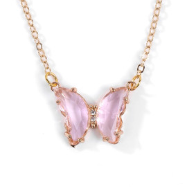 Collier papillon aux Ailes en Quartz doré - couleur rose