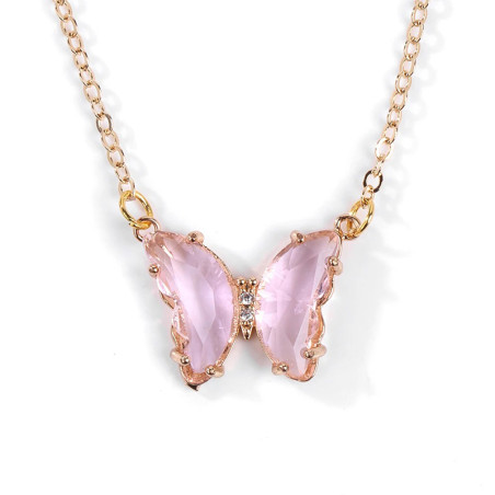 Collier papillon aux Ailes en Quartz doré - couleur rose