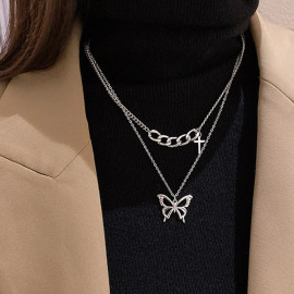 Collier papillon double chaîne
