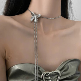 Collier papillon Grand papillon ras de cou et long pendants