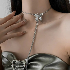 Magnifique Collier papillon Grand papillon ras de cou et long pendants