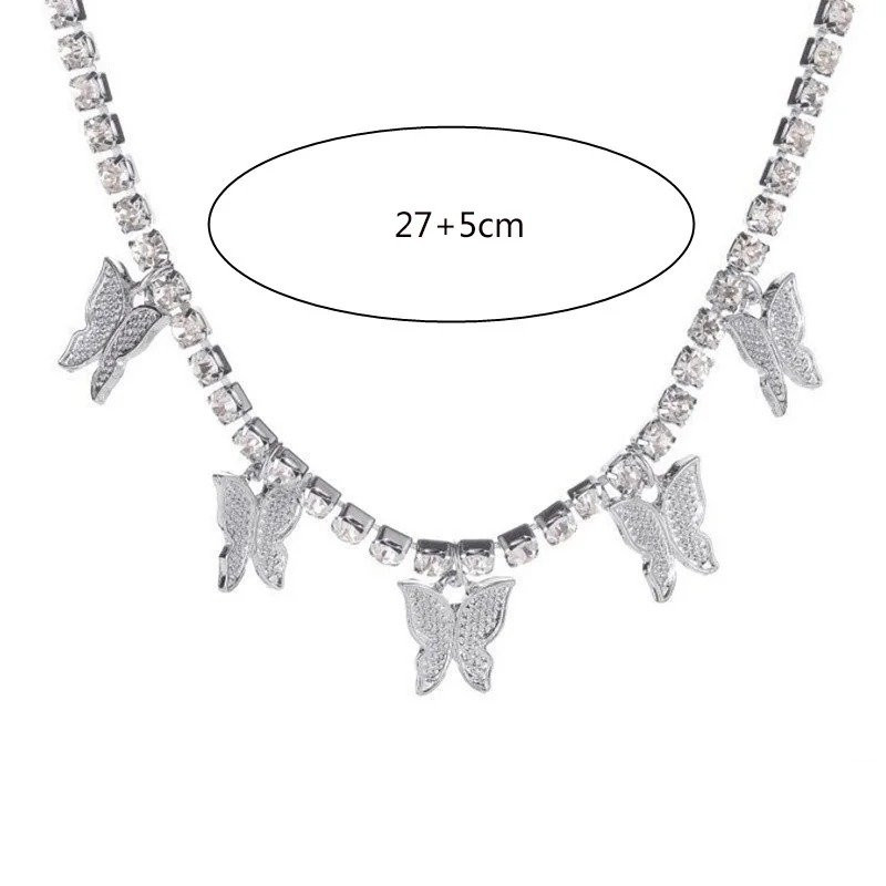Collier papillon tout de cristal et strass - modèle argent
