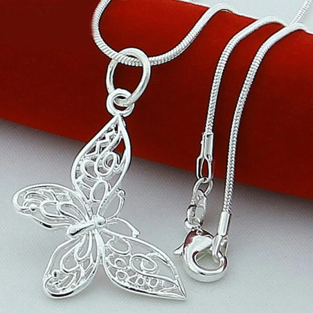 détails papillon du Collier en argent sterling avec pendentif papillon - 8 tailles au choix